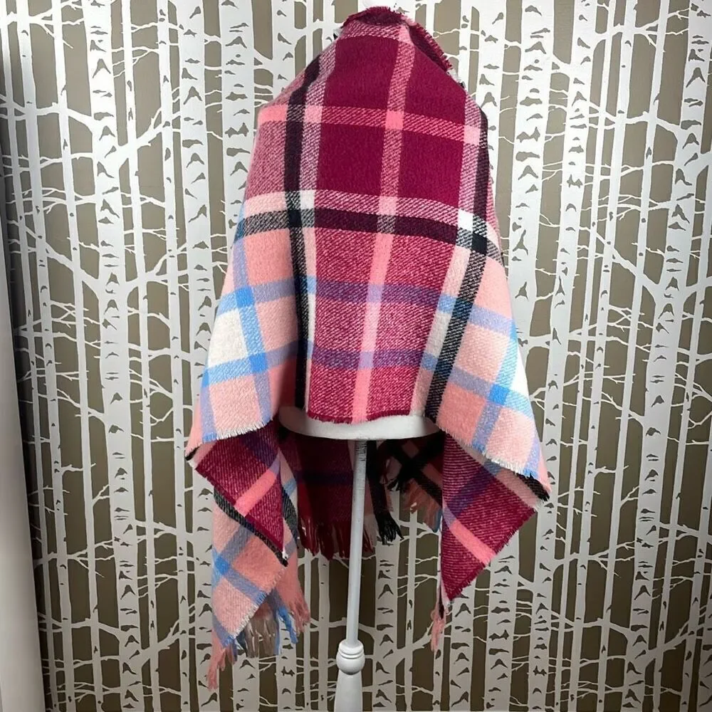 Plaid Oversized Fringe Trim Scarf Shawl Wrap